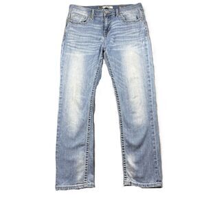 BKE Men Jeans Alec Straight Leg Faded Thick Stitching Light Wash 34S 34x29 M207